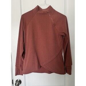 KYODAN Fleece Mock Neck Long Sleeve Sweatshirt Scalloped Hem Small Pink EUC